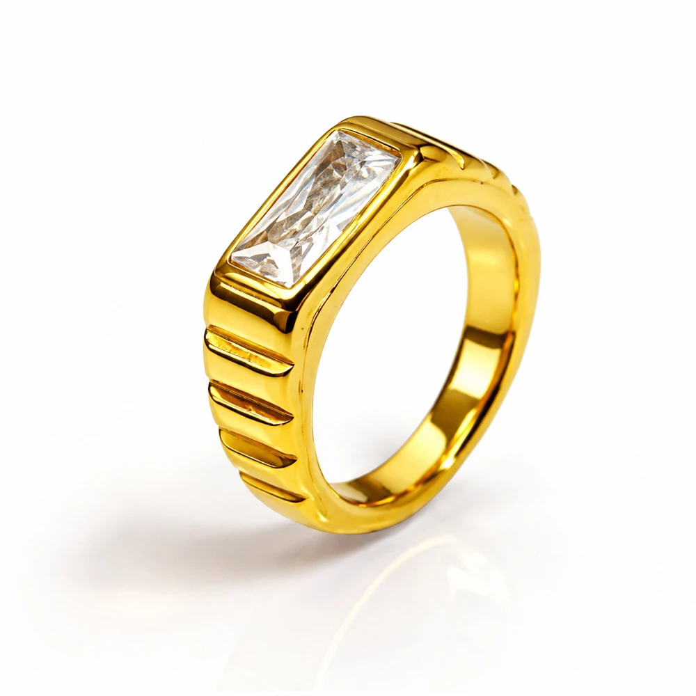 Vintage Luxus Smaragdgrüner Edelsteinring für Herren, Edelstahl, breites Band, rechteckiger Ring, Retro-Streifendesign, Statement-Schmuck – Detail 21