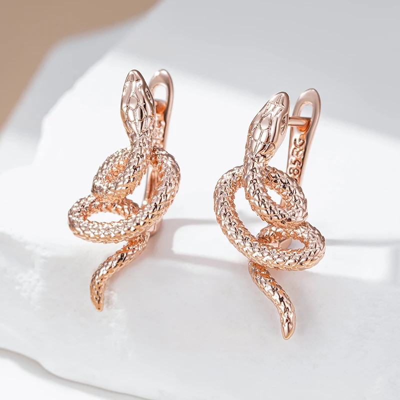 Kinel Fashion 585 Rose Gold Snake Drop Earrings For Women Unique Heavy Metals Punk Rock Vintage Animal Jewelry Wholesale