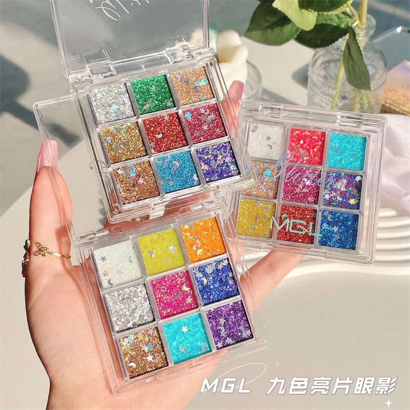 

4/9Colors-Box High Gloss Eye Shadow Solid Sequins Glitter Gel Lasting Face Body Hair Painting Brighten Makeup For Festival Party