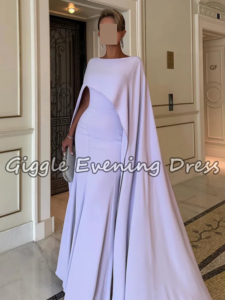 Giggle Lavendel Meerjungfrau Cape Abendkleider Elegantes einfaches Partykleid Arabisches Hochzeitsgastkleid Formelles Abendkleid Maßgeschneidert