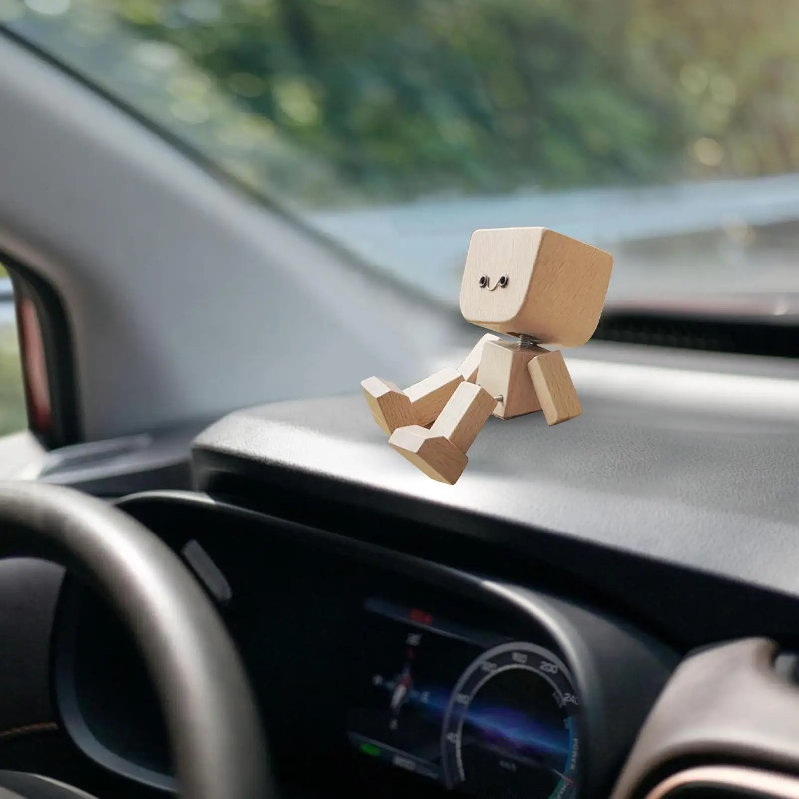 

Car Dash Decorations Shaking Wooden Man Figurine With Magnetic Base 12 Changeable Expression Cute Accessories Auto Interior For