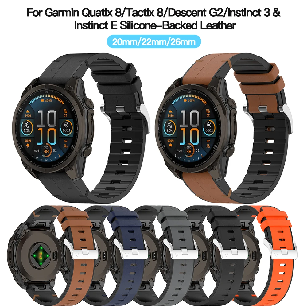 

‌ Совместим с Garmin Quatix8/Tactix8/Descent G2/Instinct3/E 22 мм силиконовый кожаный гибридный ремешок аксессуары для умных часов