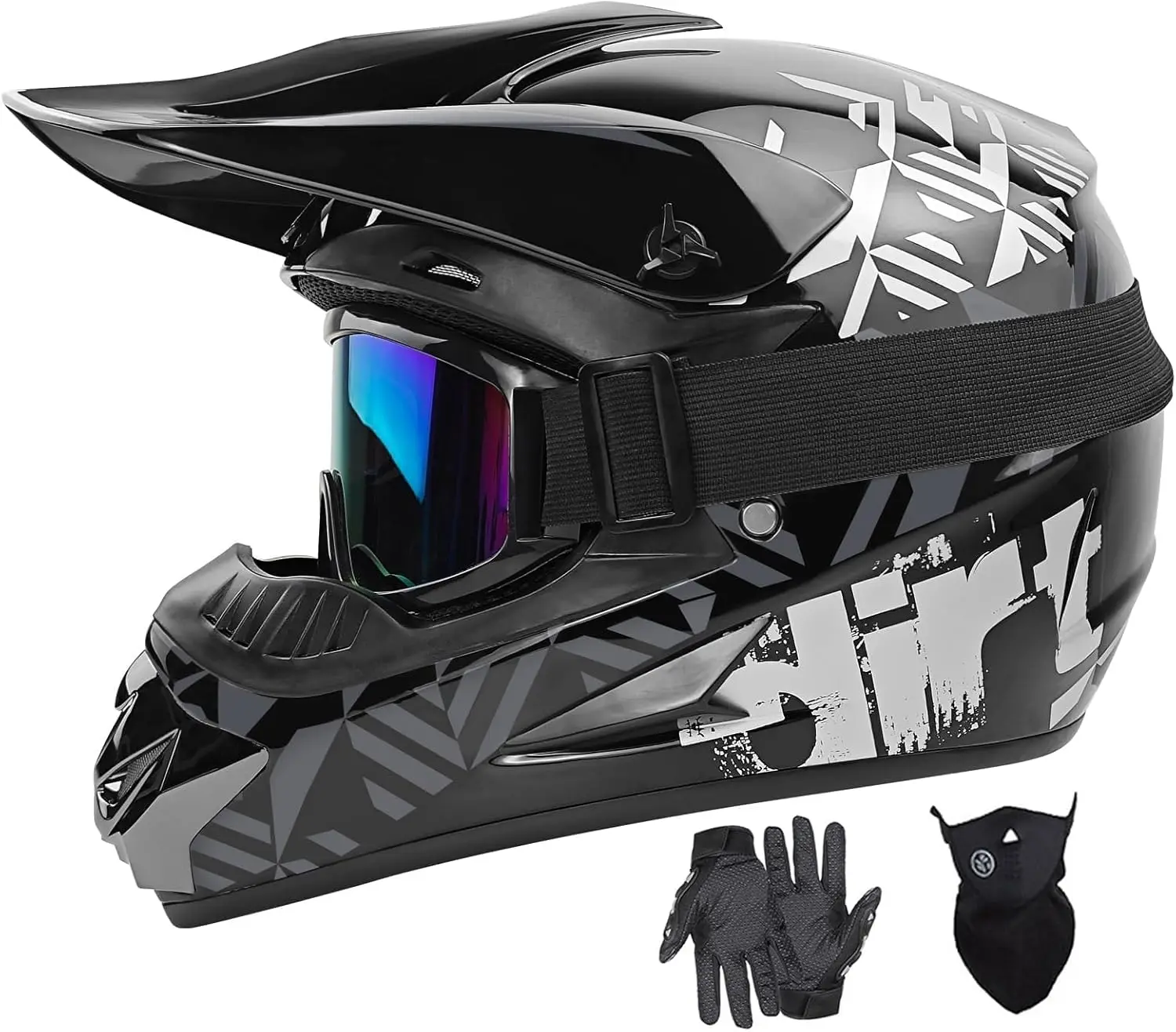 

DOT Motocross Dirt Bike Helmets Full Face Motorcycle Off-Road Mountain E-Bike BMX MX ATV Helmet (with Gloves Goggles Mask) 4Pcs