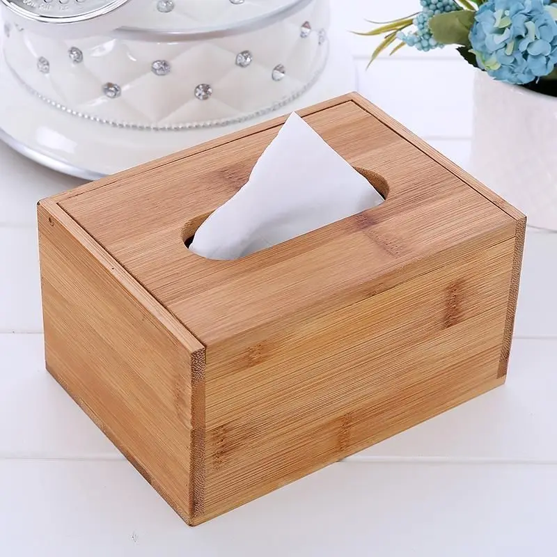 Spanish Multi Functional Bamboo Wooden Tissue Box Creative Living Room Home Storage Box Hotel Restaurant Paper Box Sorting