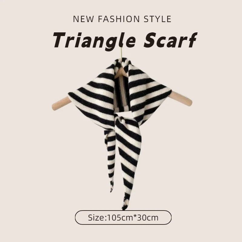 Casual Striped Triangle Scarf Women Blend Knit Scarf Neck Warmer Lady Scarves Lightweight Headscarf Suit For Coats Jackets