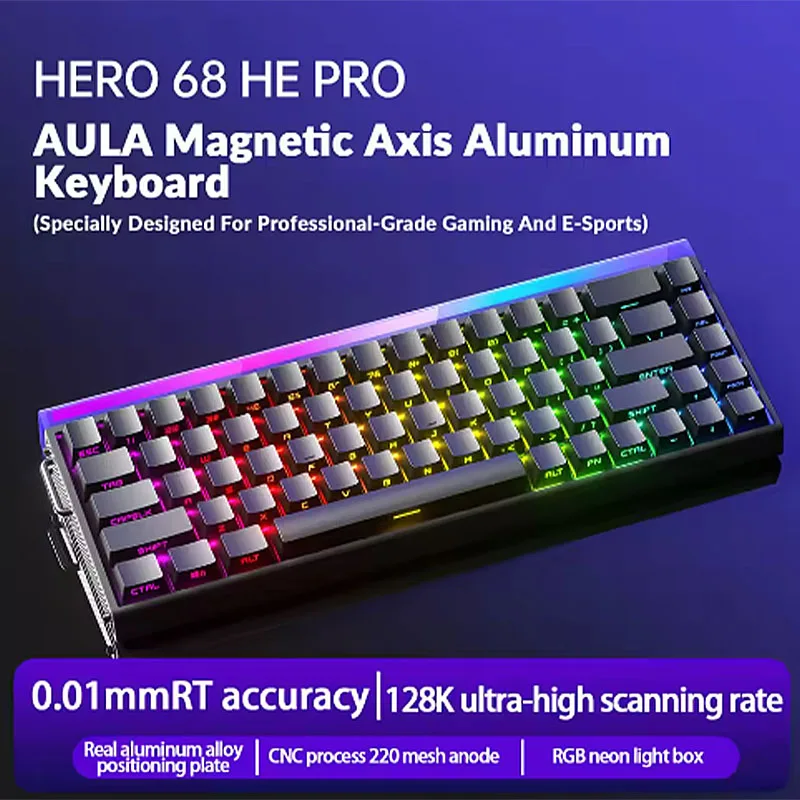 AULA HERO68 HE Ultra/pro Magnetic Switch Gaming Keyboard Full CNC Aluminum Case Rapid Trigger 8kHz Rate of Return RGB