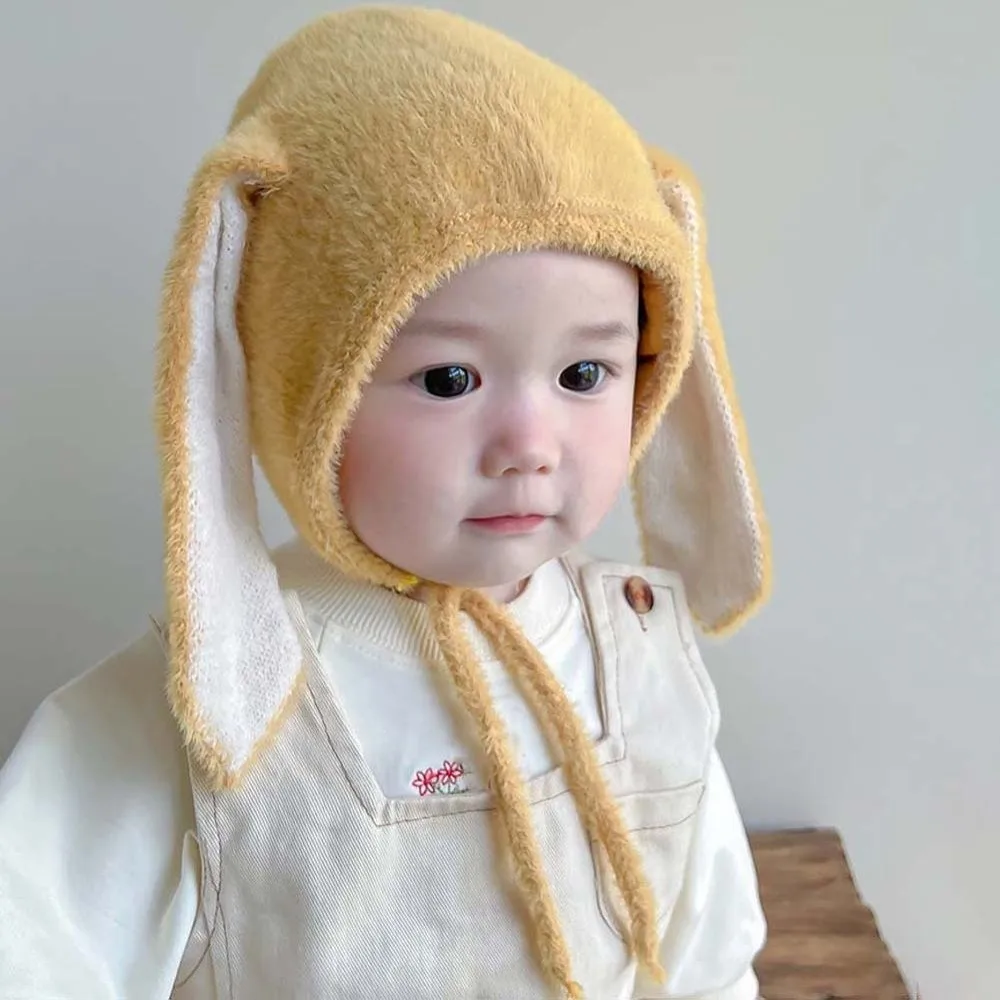 

Fashion Elastic Children Pullover Cap Solid Color Trendy Kids Woolen Hat Soft Cartoon Rabbit Ear Knitted Hat Gifts