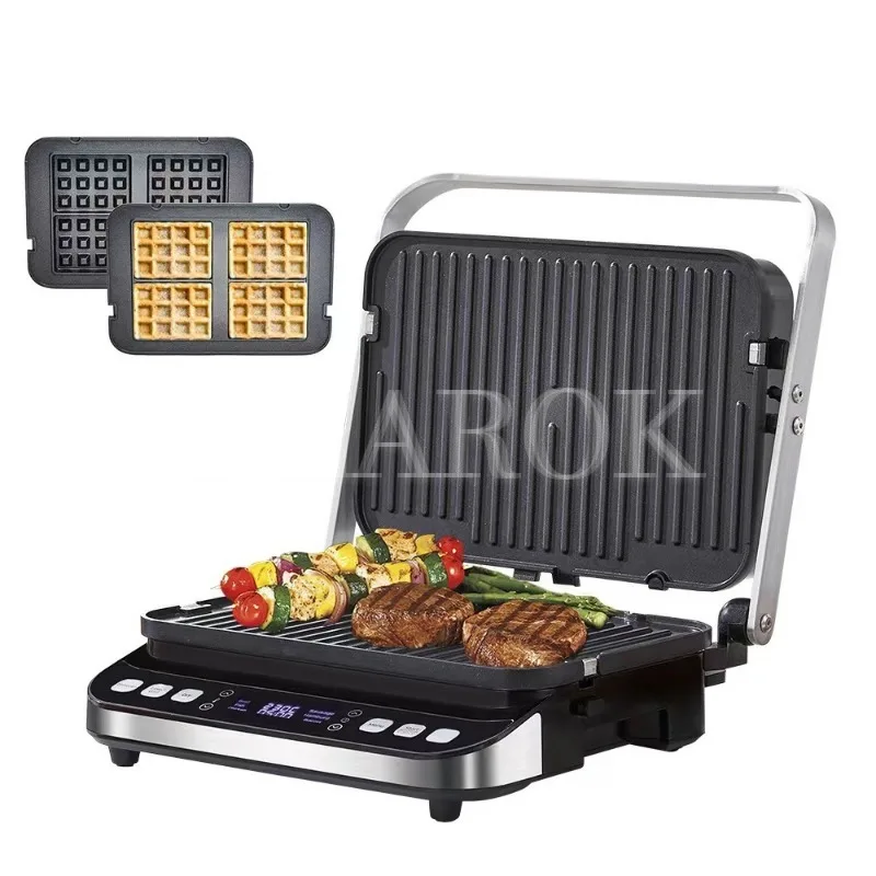 Electric Cooker Electric 2000W Contact Grill Digital Griddle and Panini Press, Optional Waffle Maker Plates, Opens 180 Degree