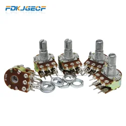 2Pcs WH148 6Pin 1K 2K 5K 10K 20K 50K 100K 500K B1K B2K B5K B10K B20K B50K B500K axis amplifier dual stereo potentiometer 15mm