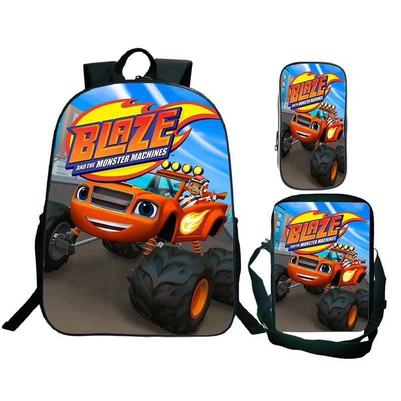 Children Blaze and the Monster Machines School Backpack with Shoulder Bags ,Pencil Bags 3pcs Set School Bags for Boys Girls Gift