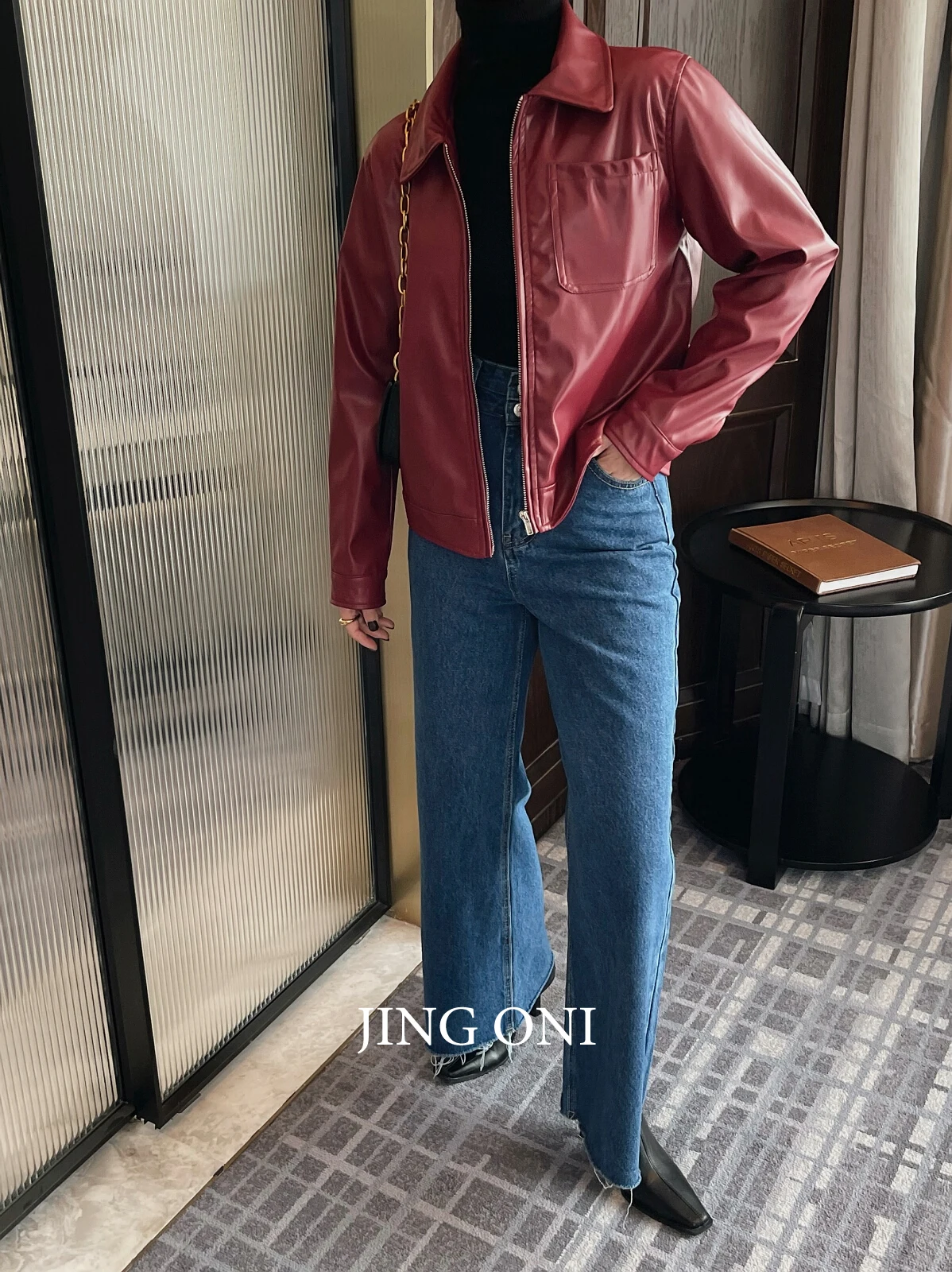 Red Faux Leather Jacket Woman Clothing Y2k Korean Fashion Style Vintage Luxury Cropped Coat Top New Elegant Blazer Outerwear