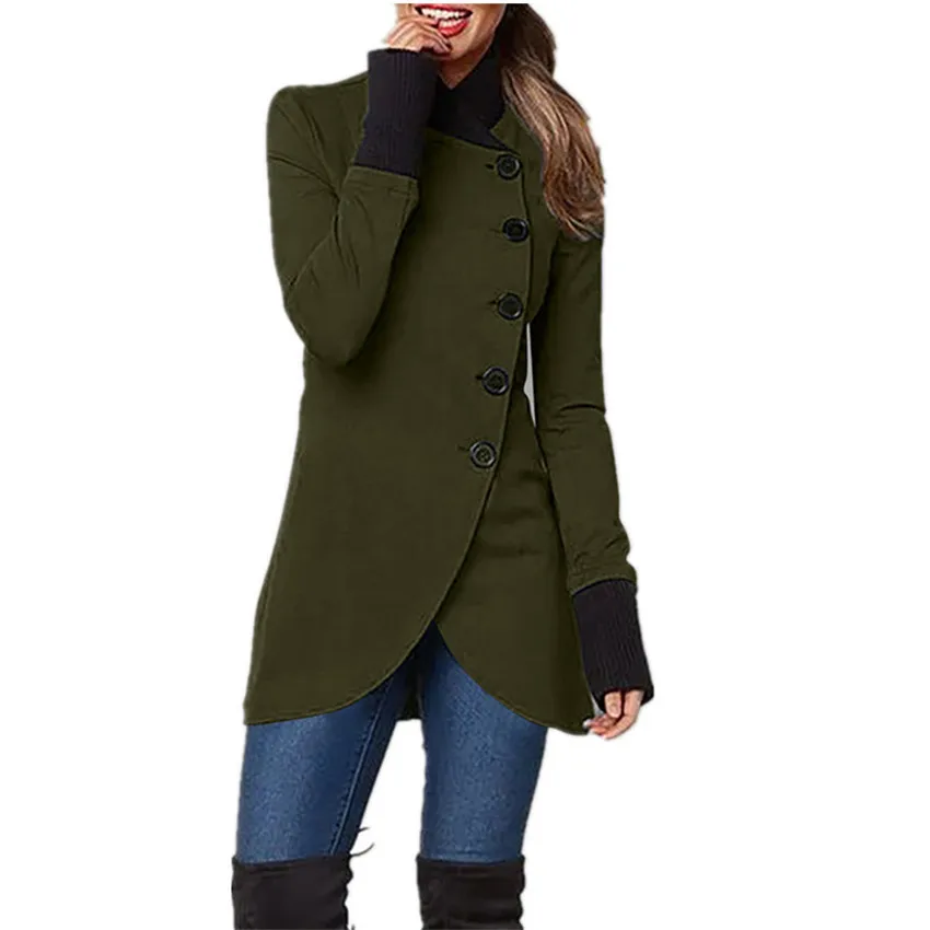 Stylish New Stand Collar Women's Coat Winter Casual Solid Color Irregular Split Hem Long Sleeves Single Breasted Coat Women