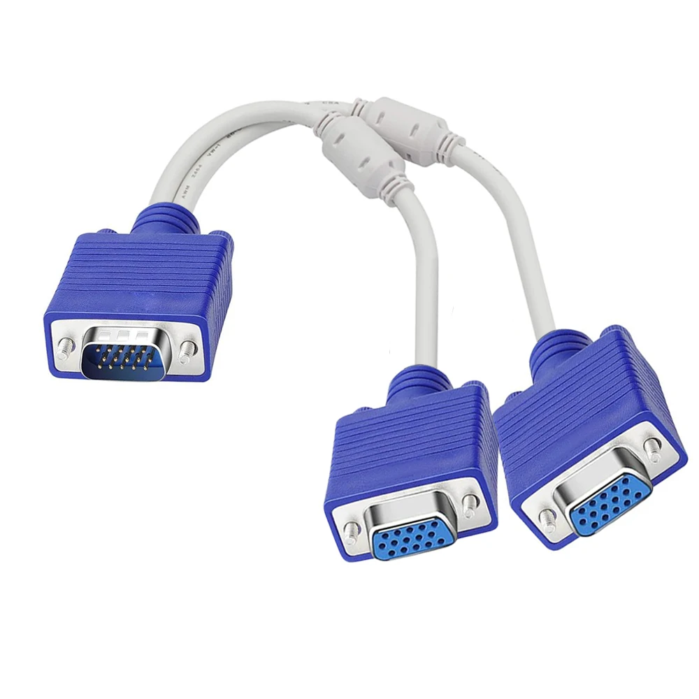 RGB VGA SVGA Male to 2 VGA HDB15 Female Splitter Adapter extension Cable VGA Splitter Adaptor Connector