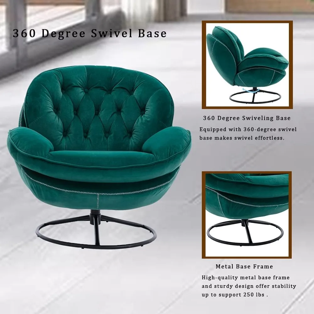 Accent Chair with Ottoman,360 Degree Swivel Velvet Accent Chair, Lounge Armchair with Metal Base Frame for Living Room