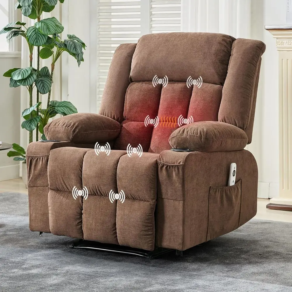 

Manual Recliner Chair with Heat Massage - Widen Overstued Oversize Single Soa Lounge Chair or Big & Tall People with Remote Cont