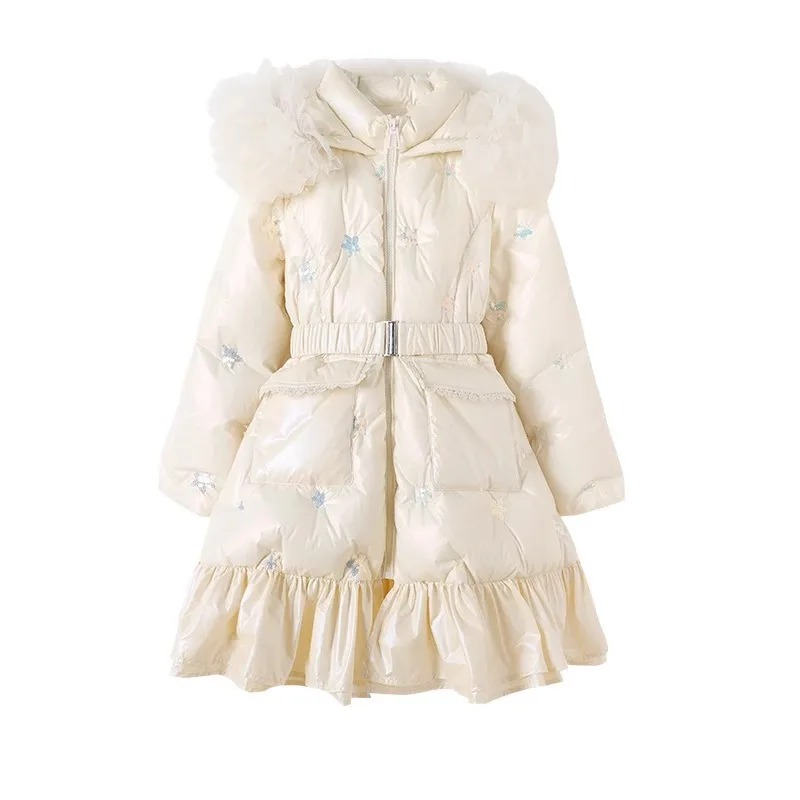 سترة شتوية مطرزة مطرزة للأطفال، أزياء طويلة، ملابس قطنية سميكة ودافئة ولطيفة مع صوف مضاف #3