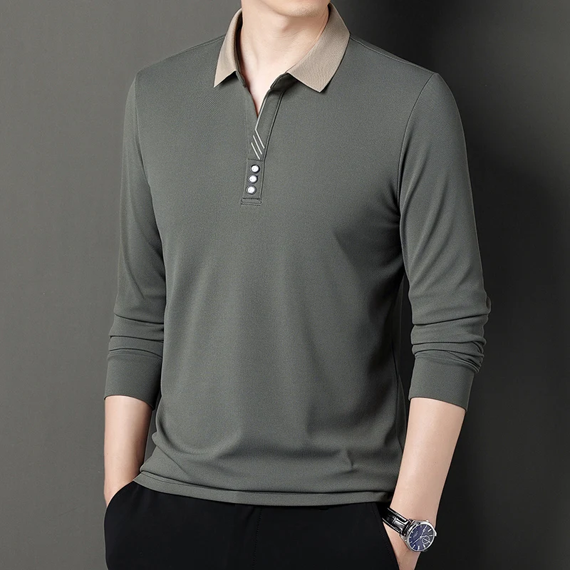 

2024 Spring Autumn Long Sleeved Polo Shirt for Men High Quality Slim Casual Business Lapel T-shirts Fashion Versatile Tee Tops