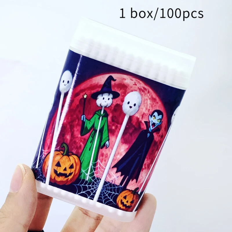 300개 호박 할로윈 요소 이중 헤드 얇은 막대 달팽이 모양 면봉 재미있는 할로윈 테마 면봉 스티커