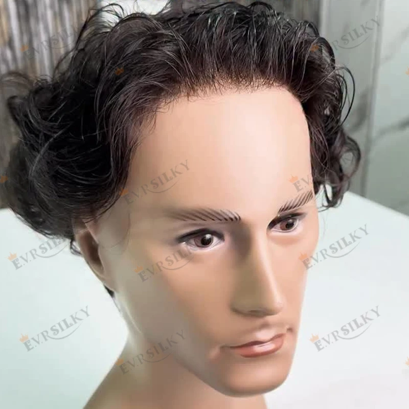 

Натуральная линия волос, человеческие волосы, мужской парик, супер тонкий, дышащий, 0,02 мм, основа для кожи, плотность 80, система капиллярного протеза для стариков