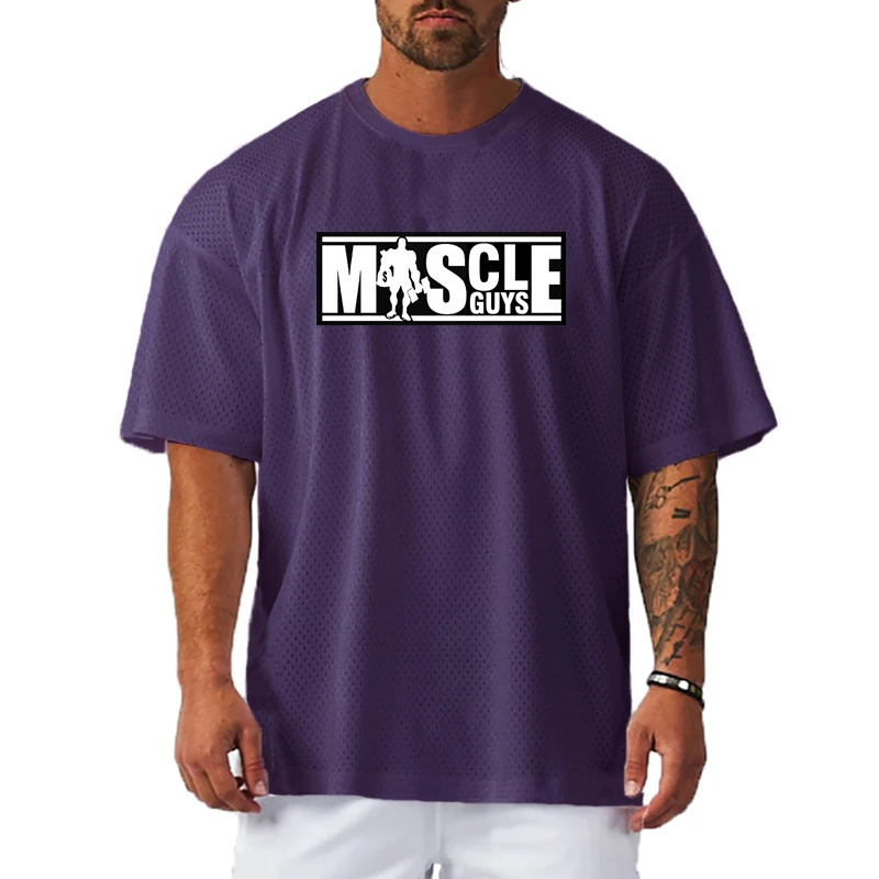 

Oversized Running T-Shirts Mens Muscleguys Gym Fitness Sports Half Sleeve T Shirt Summer Loose Mesh Quick Dry Clothing