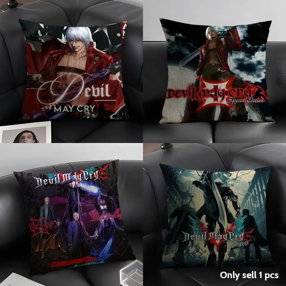 The D-Devil May Cry Cushion Cover Natural Linen Organic Fabric Double-Sided Printing Sofa Home Decor Gift Pillow Case