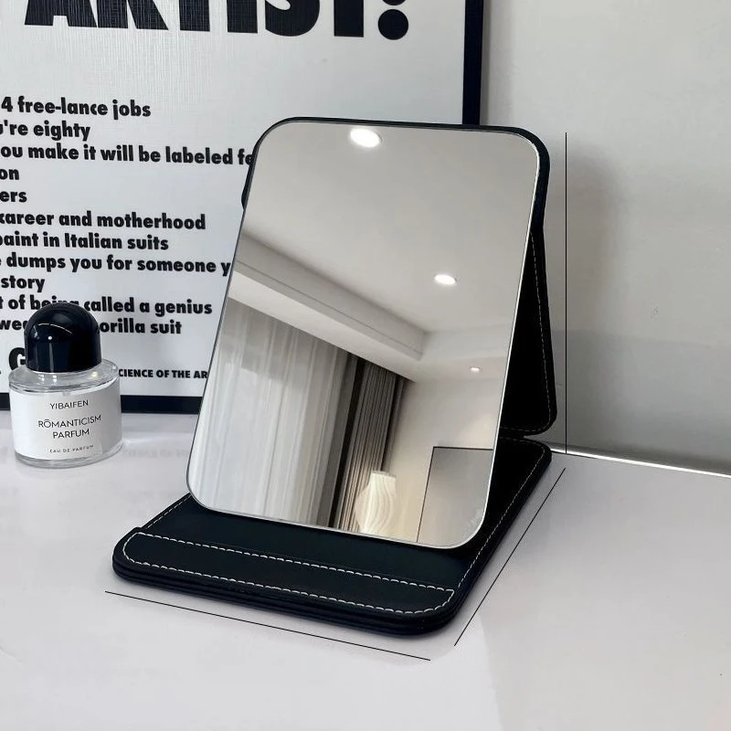 Leder-Klappspiegel, Schminkspiegel für den Schreibtisch, Verdickter HD-Spiegel, Modern und Schlicht, Dekorativer Tragbarer Schminkspiegel für Schlafzimmer und Zuhause – Detail 3