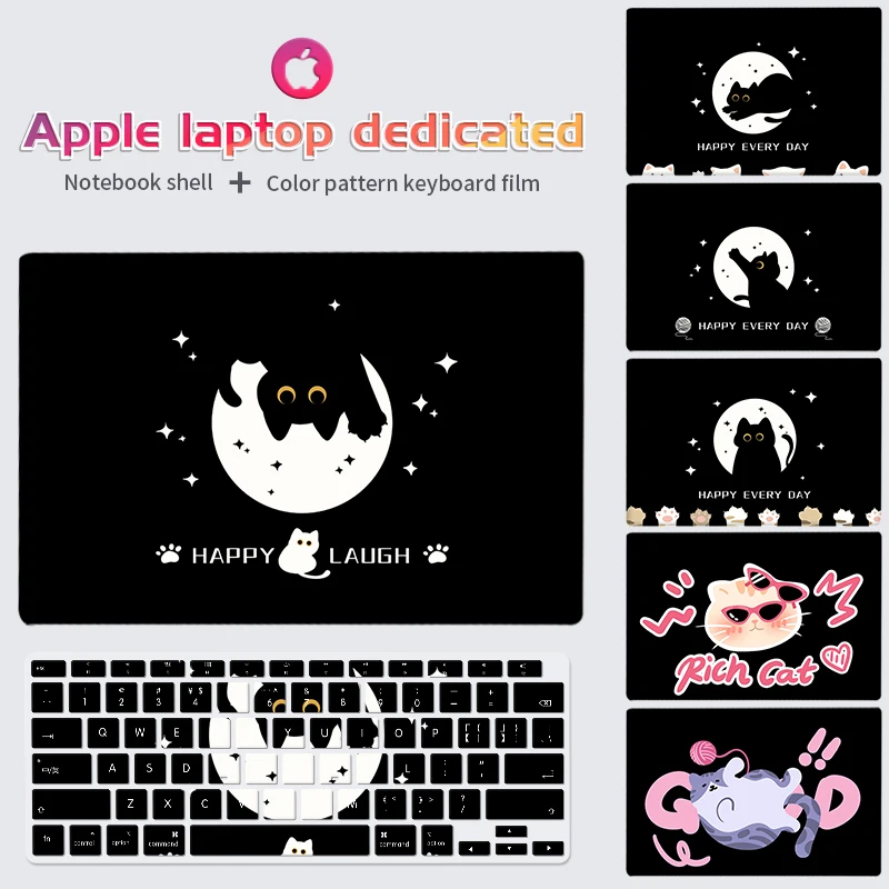 

Laptop Case Black Cat Waterproof Protective Hard Shell Sleeve For Macbook Air 13 A1466 A2337 Pro A2681 A2485 A2941Keyboard Cover