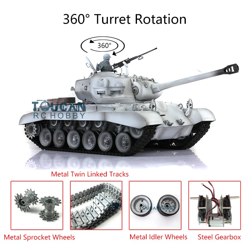 

2.4G HENG LONG 1/16 Snow TK 7.0 Upgraded Metal M26 Pershing RTR RC Tank 3838 W/ 360° Turret Steel Gearbox Tracks Toys TH17319