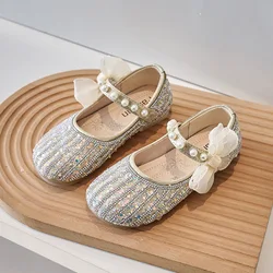 Nuove scarpe in pelle con paillettes per bambini ragazze principessa strass Bowknot scarpe dolce moda bambini ballerine scarpe da festa J221