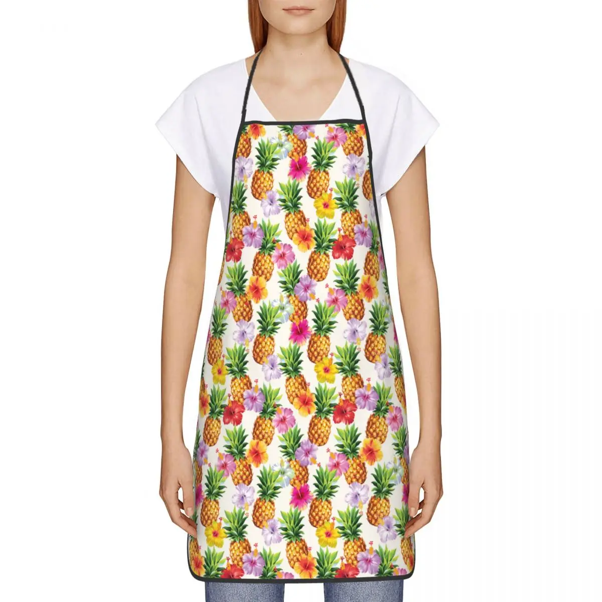 Custom Unisex Summer Tropical Fruits Pineapples Bib Apron Adult Women Men Chef Tablier Cuisine for Kitchen Cooking Painting