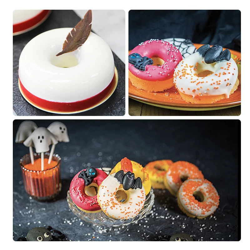6 cetakan donat genap cetakan silikon cincin kue coklat mousse makanan penutup Perancis