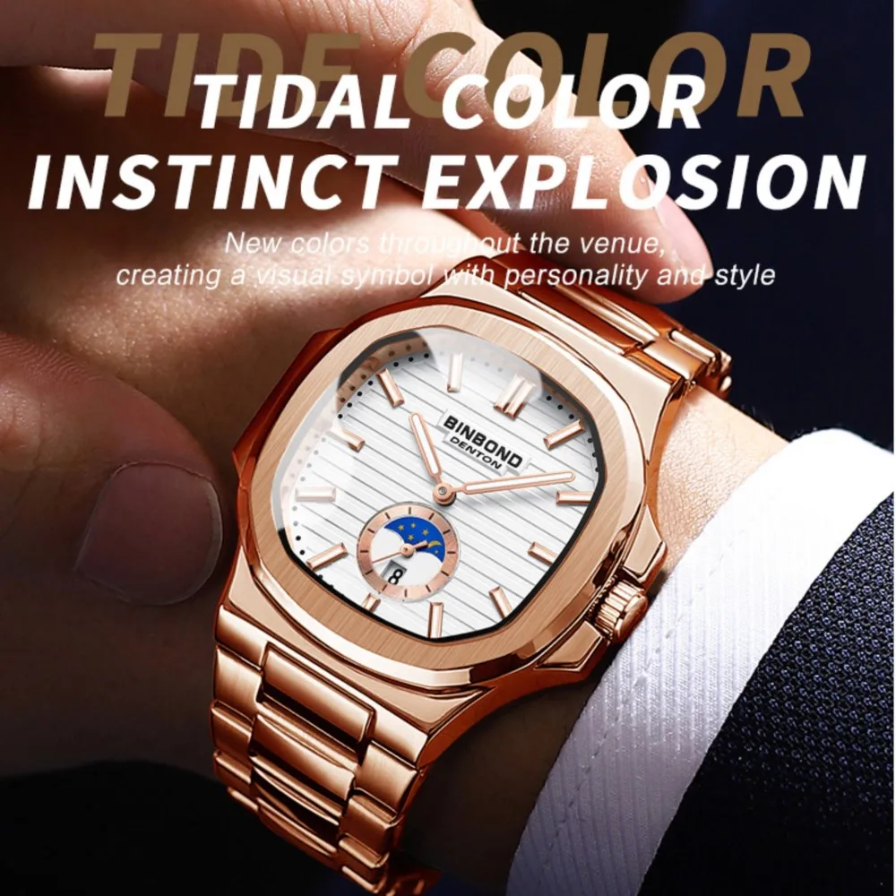 

BINBOND Fashion Top Brand Luxury Stainless Steel Watch Men Waterproof Week Date Clock Sport Watch Men Quartz Wristwatch B1786