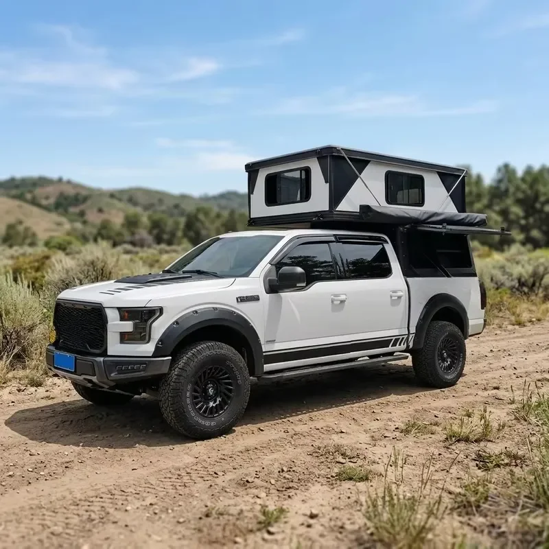 Aluminum Hard Shell Pop-up Truck Camper Shell with Lift-up Roof for F150 Off-road Overlanding