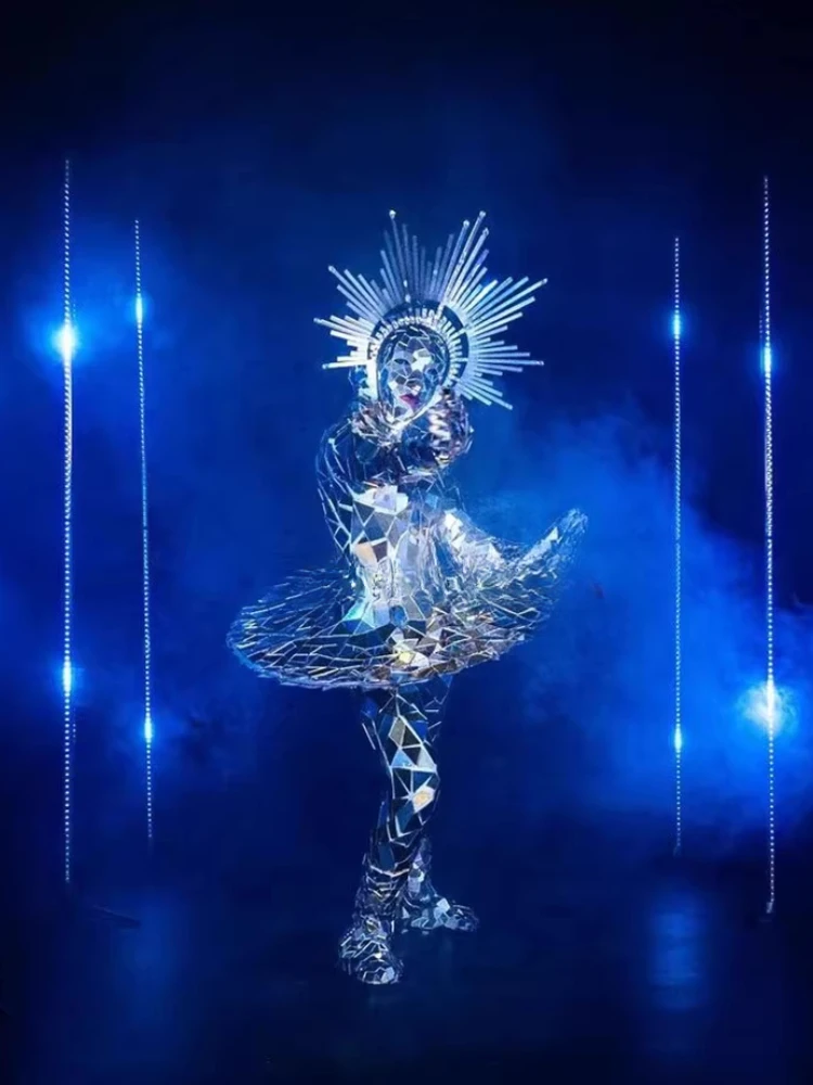 Jupe de Costume à paillettes argentées, brillante, spectacle sur scène, danse mécanique, Troupe de danse Laser, spectacle Laser de luxe, film comme Dj pour femmes