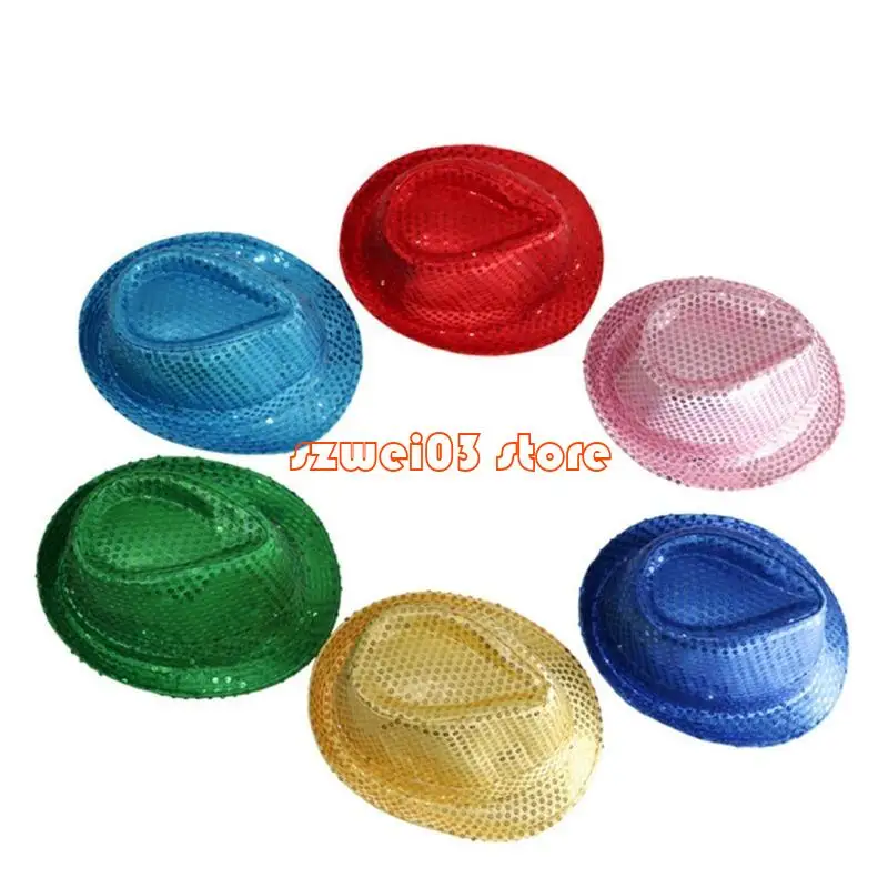 D46C المتخصصة الترتر قبعة رعاة البقر بلون قبعة فيدورا البرية للحزب في الهواء الطلق #3