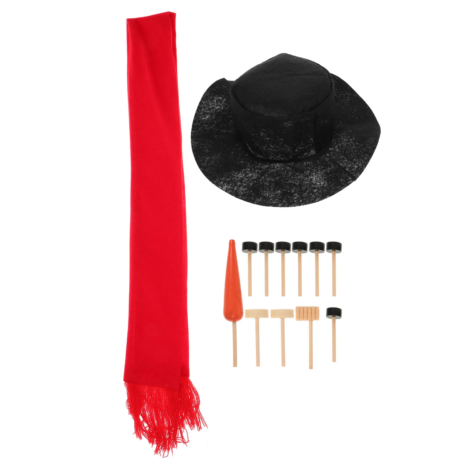 

13 Pcs Snowman Kit Christmas Gift Set with Hat Scarf Wooden Mouth Pegs Carrot Nose for Kids Winter Fun Family Activity