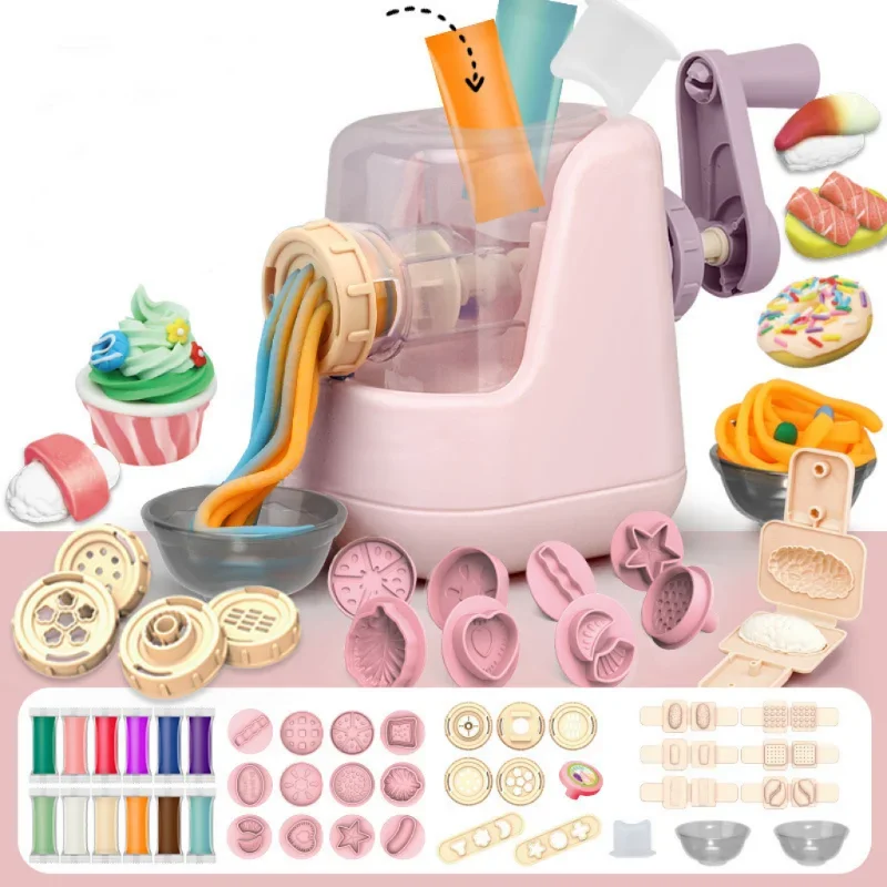 Zabawki kuchenne dla dzieci, symulowane, DIY, z modeliny, maszyna do lodów, maszyna do makaronu, zabawki edukacyjne, rozwój motoryki małej i umysłowej, kreatywność.