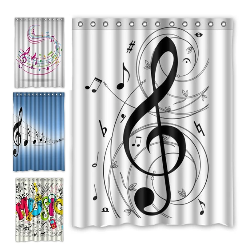 New Music Notes Waterproof Polyester Fabric Shower Curtain Curtains Bathroom Curtain Curtains for Kitchen Curtains Curtain Home