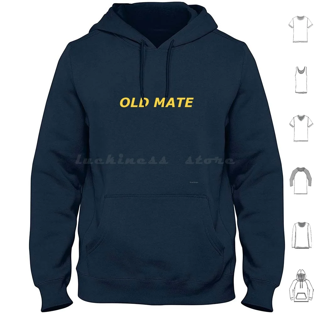 Sudadera con capucha Old Mate de algodón de manga larga, diseño Old Mate Friends, amarilla, con nombre olvidado