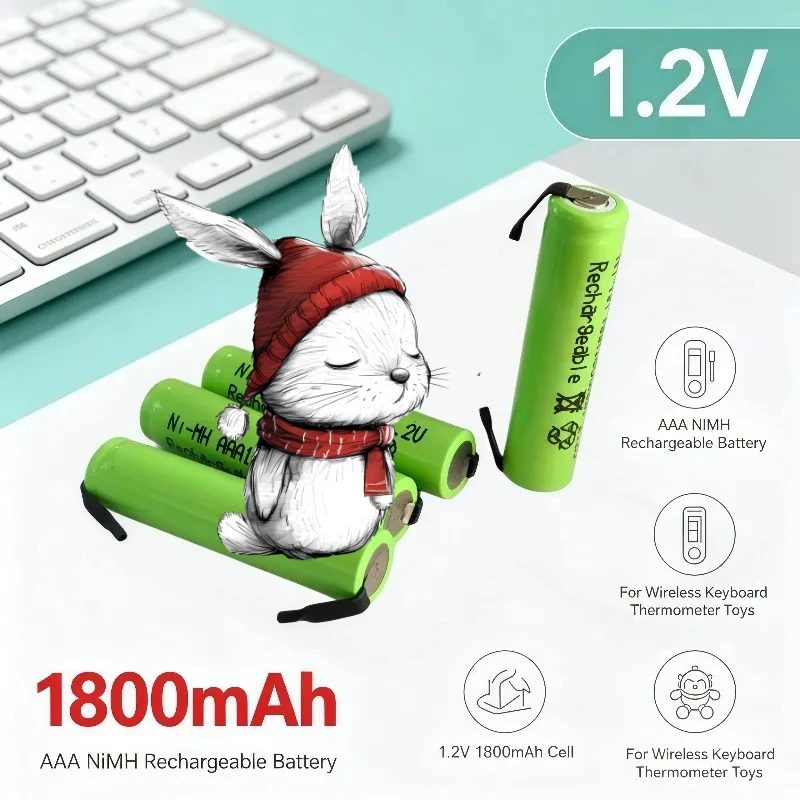 AAA 1.2V 1800mAh NiMH Rechargeable Battery for Wireless Keyboard Thermometer Toys Household Small‑Sized Equipment