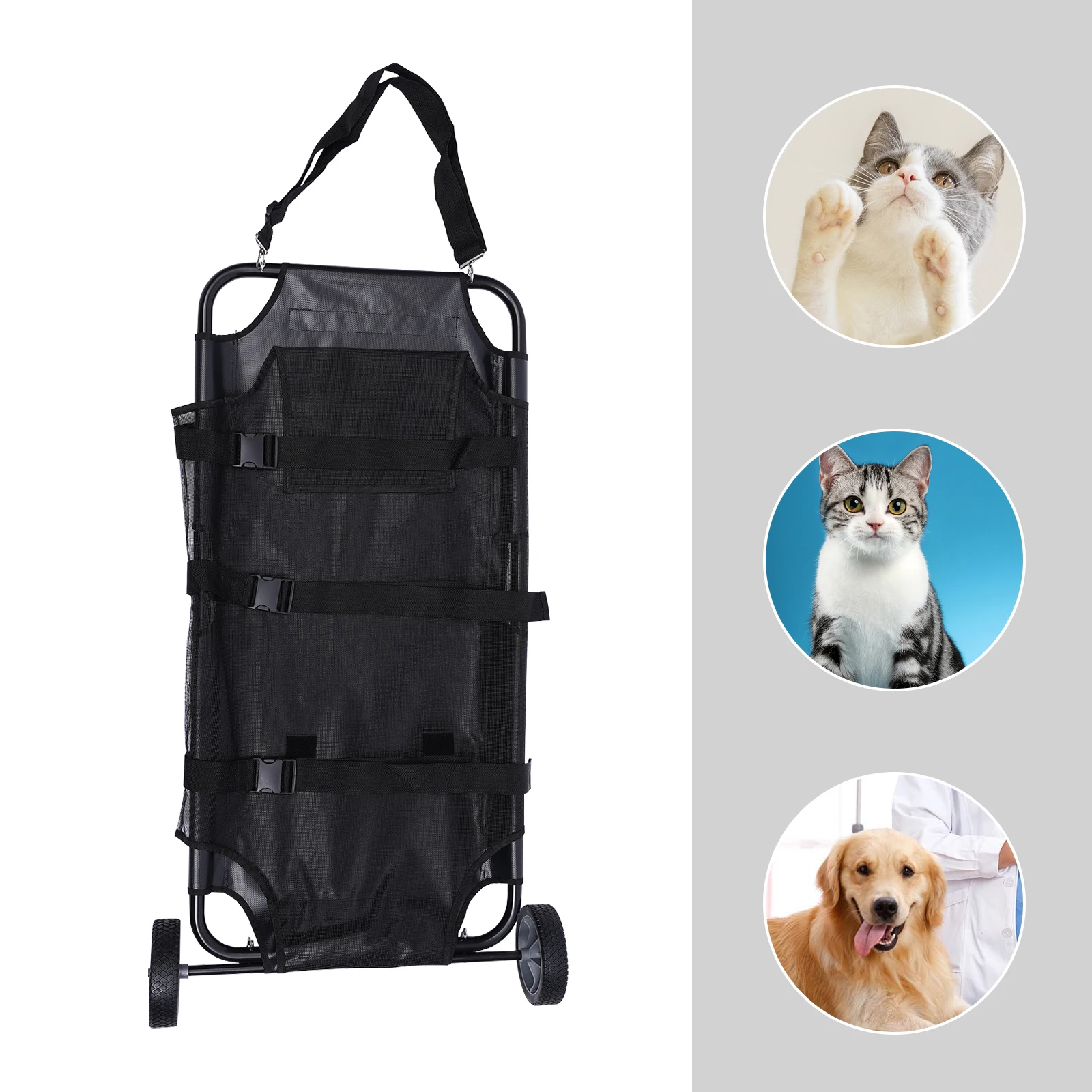 

NEW Black Animal Stretcher Pet Trolley Load Capacity Load Capacity 50kg/110lbs Adjustable Shoulder Strap for Pet Rescue Works