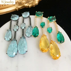 yellow green blue water drop dangle Earrings for Women Wedding Party Luxury Jewelry Gift Wife