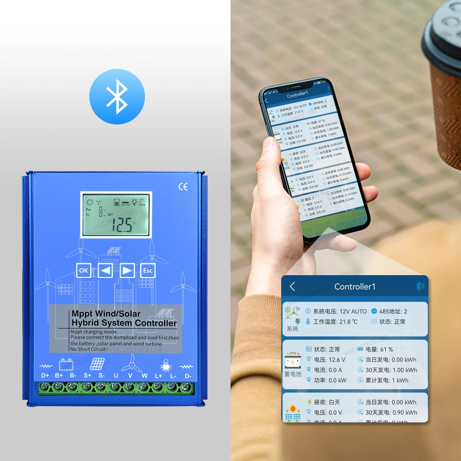 Imagem -04 - Controlador de Carga de Energia Solar Eólica Híbrida Bluetooth Embutido Bateria Lifepo4 Gel de Lítio 2000w 2800w 12v 24v 48v