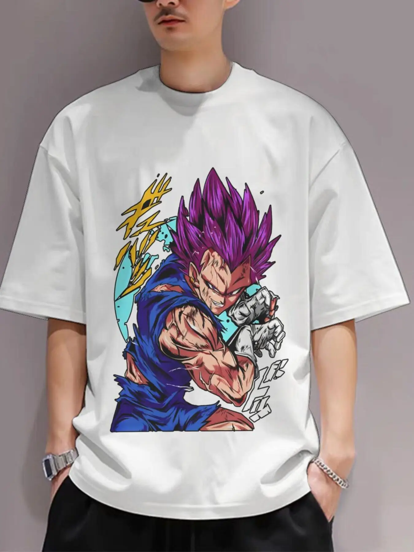 드래곤 볼 애니메이션 GOKU Vegeta 주변 티셔츠 2025 여름 크루 넥 패션 남성과 여성의 느슨한 면 반팔