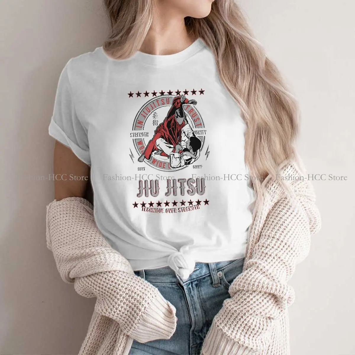 Technique Over Strength Hip Hop Polyester TShirt Jiu Jitsu Judo Martial Arts Creative Streetwear Casual T Shirt Female Tee