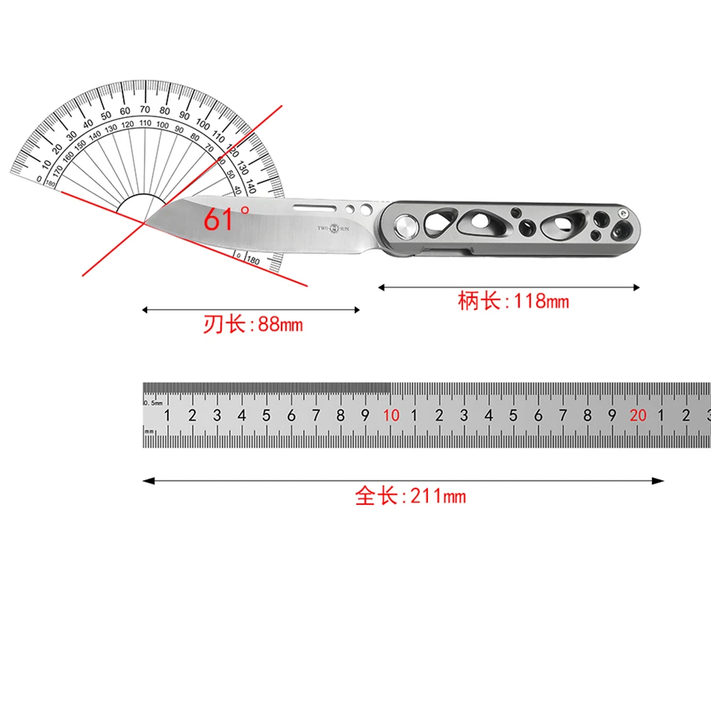 TWO SUN TS294 Folding Knife D2 Blade Titanium Alloy  Handle Kitchen Camping Outdoor Survival EDC Tools