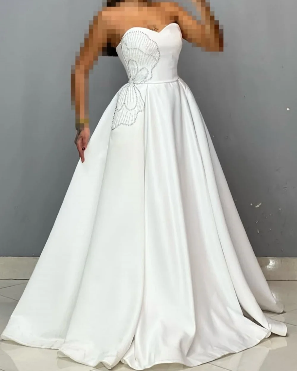 

Customized High Quality Fashion Charmeuse Rhinestone Beading A-line Strapless Long Dresses Bespoke Occasion Dresses Modern Style