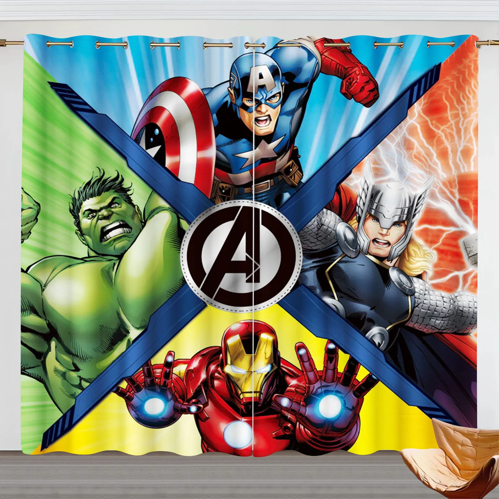 Avengers Cartoon Curtain for Bedroom, Polyester Shade, Marvel Partition, Room Curtains, Home, Multiple Size, Window Hangings