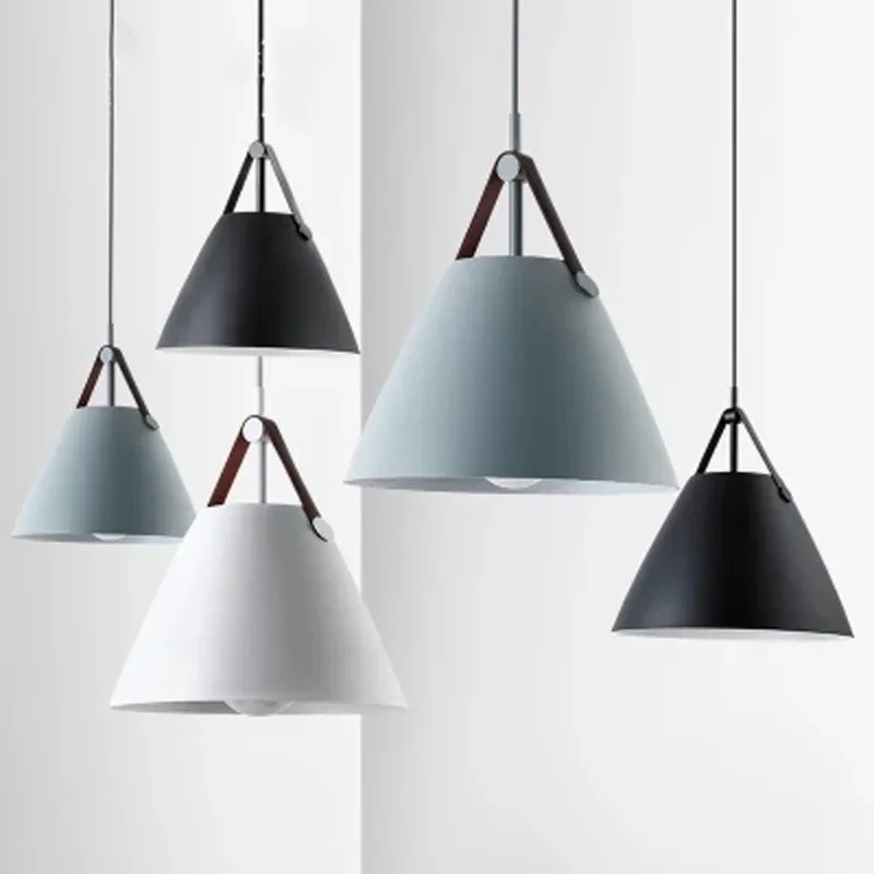 

Minimalist Led Colorful Pendant Lamp Metal Leather Suspension Cylinder Hanging Lights for Bedroom Dining Cafe Bar Wrought Iron