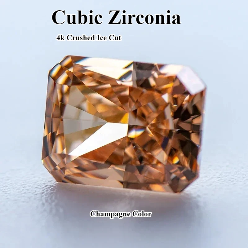 

4k Crushed Ice Cut Cubic Zirconia Stone Champagne Color Radiant Shape Synthetic 5A Lab Synthetic Cz Gems Shiny Quality